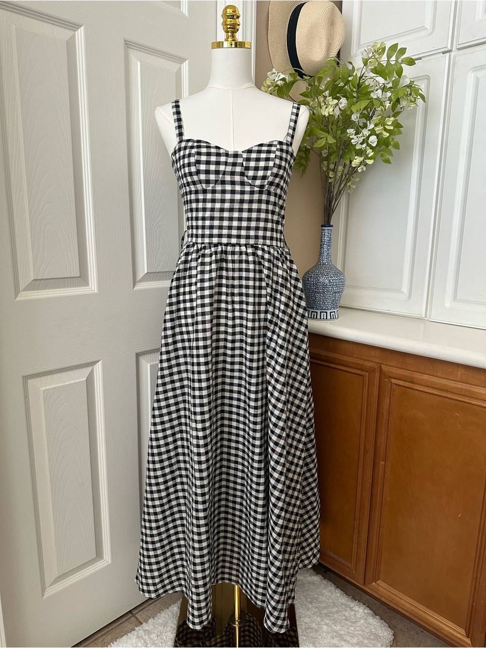 Commense Black and White Gingham Maxi Dress